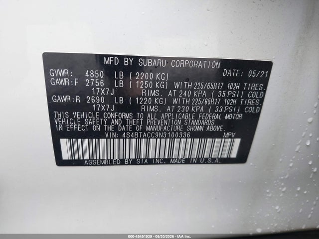 Subaru Outback Premium 2022 4S4BTACC9N3100336 Image 9