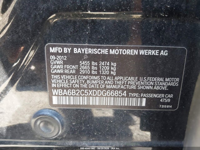 Aukcja sprzedaży 2013 Bmw 650i Gran Coupe, vin: WBA6B2C5XDDG66854, numer aukcji: 45451962