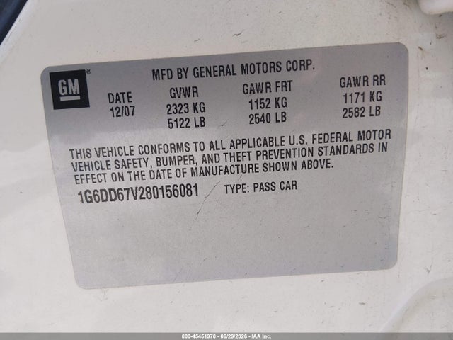 45451970 :رقم المزاد ، 1G6DD67V280156081 vin ، 2008 Cadillac Sts Awd W/1sb مزاد بيع