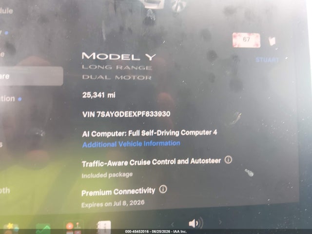 Продаж на аукціоні авто 2023 Tesla Model Y Awd/long Range Dual Motor All-wheel Drive, vin: 7SAYGDEEXPF833930, номер лоту: 45452016