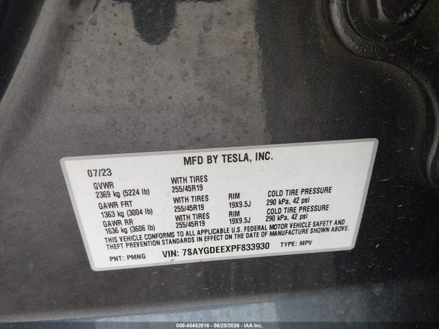 Продаж на аукціоні авто 2023 Tesla Model Y Awd/long Range Dual Motor All-wheel Drive, vin: 7SAYGDEEXPF833930, номер лоту: 45452016