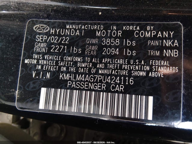 45452037 :رقم المزاد ، KMHLM4AG7PU424116 vin ، 2023 Hyundai Elantra Sel مزاد بيع