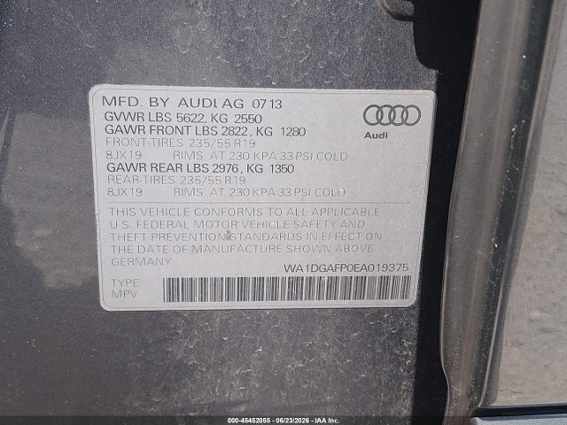 Продаж на аукціоні авто 2014 Audi Q5 3.0t Premium Plus, vin: WA1DGAFP0EA019375, номер лоту: 45452055