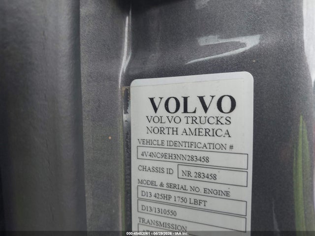 2022 Volvo Vnl მანქანა იყიდება აუქციონზე, vin: 4V4NC9EH3NN283458, აუქციონის ნომერი: 45452061