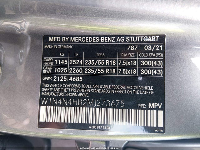 2021 Mercedes-benz Gla 250 4matic მანქანა იყიდება აუქციონზე, vin: W1N4N4HB2MJ273675, აუქციონის ნომერი: 45452089