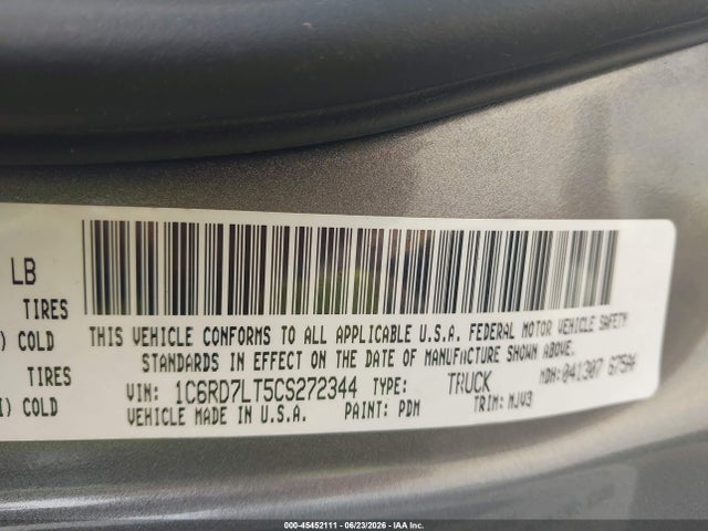 Продажа на аукционе авто 2012 Ram 1500 Big Horn, vin: 1C6RD7LT5CS272344, номер лота: 45452111