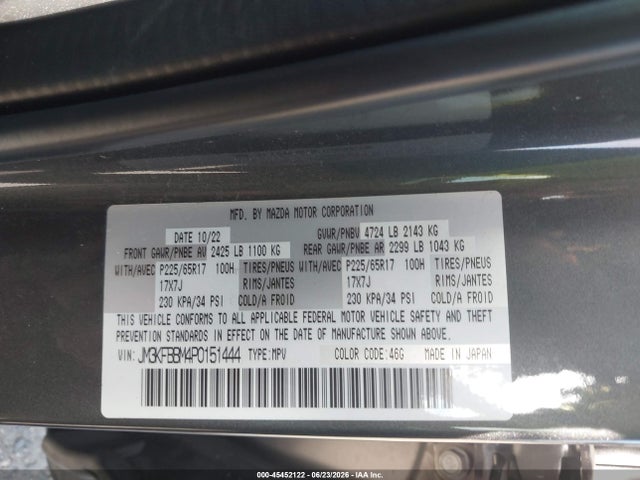 Aukcja sprzedaży 2023 Mazda Cx-5 2.5 S Select, vin: JM3KFBBM4P0151444, numer aukcji: 45452122