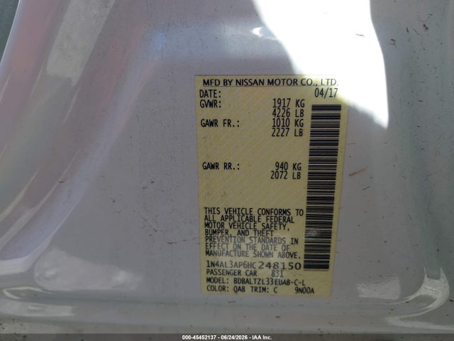 Nissan Altima 2.5 Sl 2017 1N4AL3AP6HC248150 Image 9