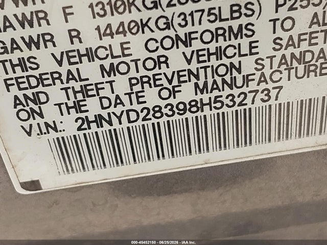 Продажа на аукционе авто 2008 Acura Mdx Technology Package, vin: 2HNYD28398H532737, номер лота: 45452150