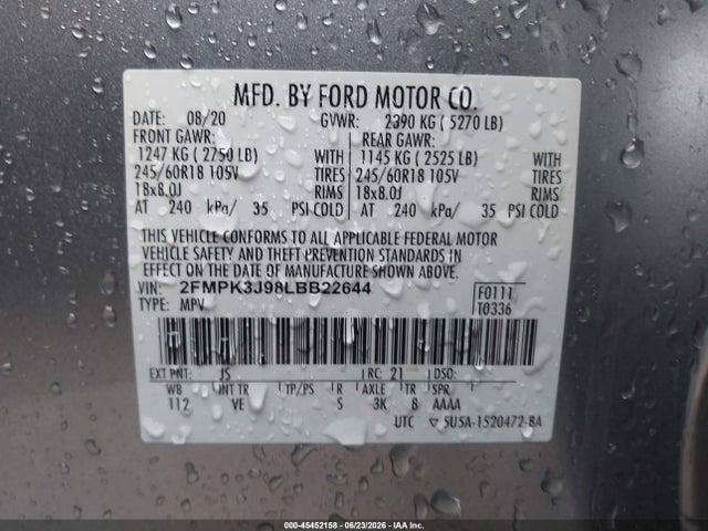 Ford EDGE SEL 2020 2FMPK3J98LBB22644 Image 9