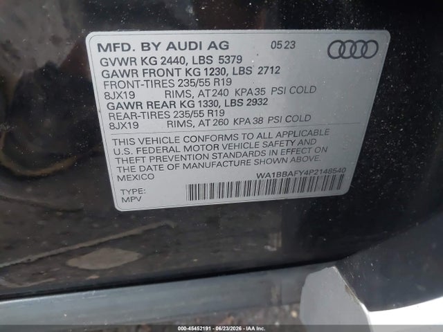 Aukcja sprzedaży 2023 Audi Q5 Premium Plus 40 Tfsi Quattro S Tronic, vin: WA1BBAFY4P2148540, numer aukcji: 45452191