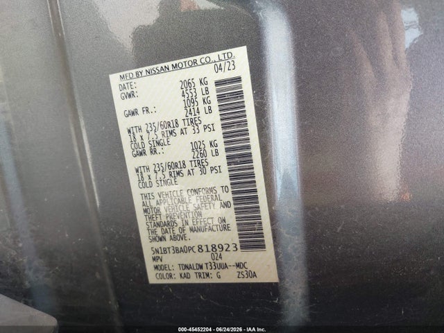 45452204 :رقم المزاد ، 5N1BT3BA0PC818923 vin ، 2023 Nissan Rogue Sv Fwd مزاد بيع