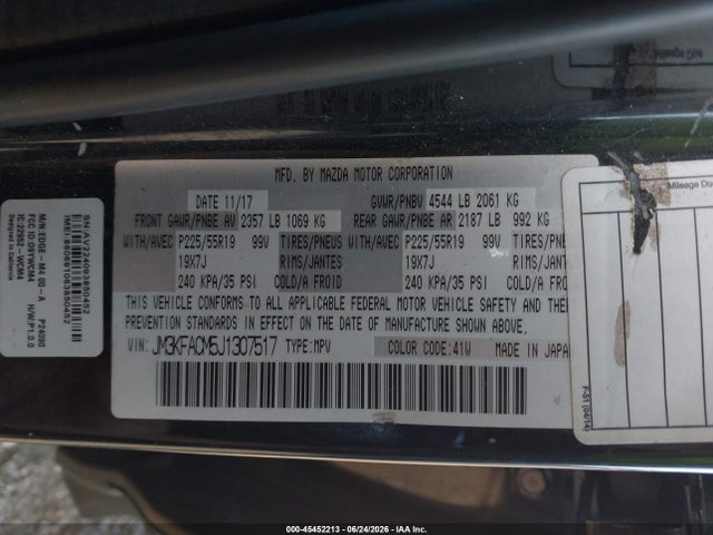 Продаж на аукціоні авто 2018 Mazda Cx-5 Touring, vin: JM3KFACM5J1307517, номер лоту: 45452213