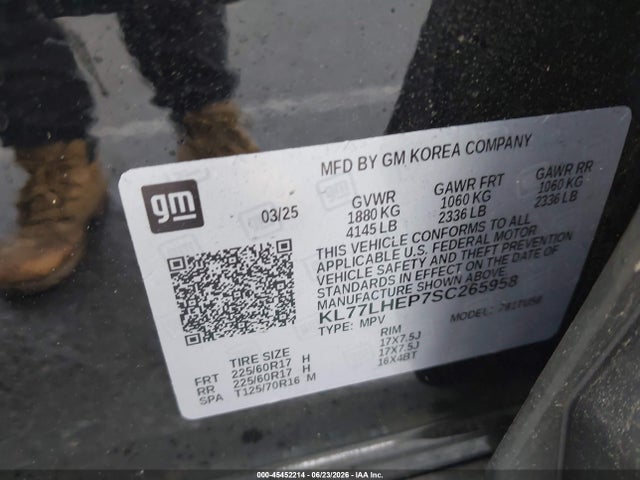 45452214 :رقم المزاد ، KL77LHEP7SC265958 vin ، 2025 Chevrolet Trax Fwd Lt مزاد بيع