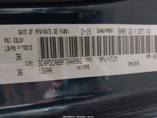 Aukcja sprzedaży 2015 Dodge Journey Cvp/se Plus, vin: 3C4PDCAB9FT640983, numer aukcji: 45452218