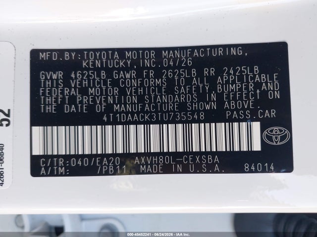 Toyota CAMRY SE 2026 4T1DAACK3TU735548 Image 9
