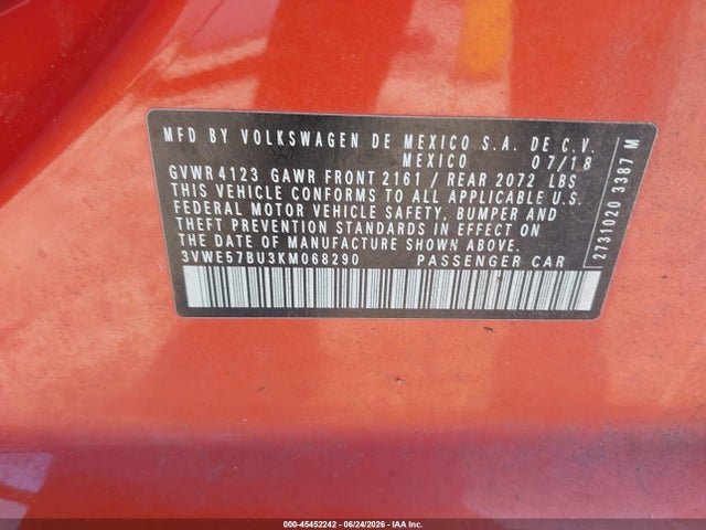 3VWE57BU3KM068290 Volkswagen Jetta 1.4t Sel