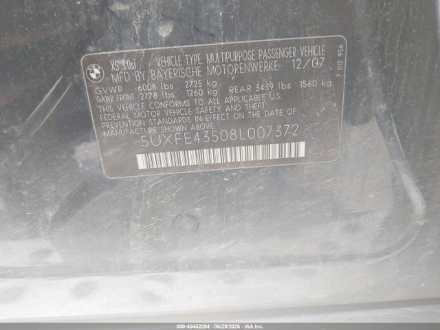 Продаж на аукціоні авто 2008 Bmw X5 3.0si, vin: 5UXFE43508L007372, номер лоту: 45452294