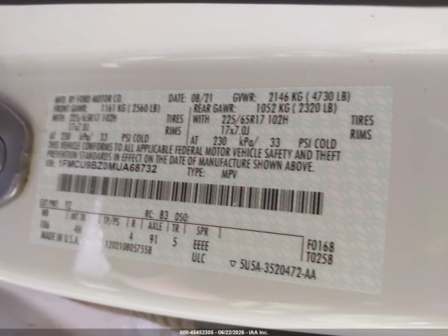 1FMCU9BZ0MUA68732 Ford Escape Se Hybrid