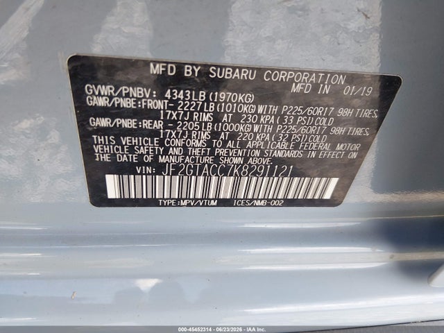 45452314 :رقم المزاد ، JF2GTACC7K8291121 vin ، 2019 Subaru Crosstrek 2.0i Premium مزاد بيع