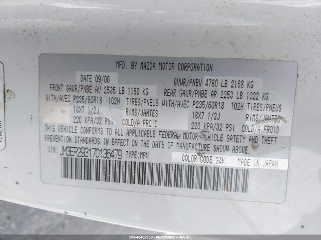 45452350 :رقم المزاد ، JM3ER293170136479 vin ، 2007 Mazda Cx-7 Touring مزاد بيع
