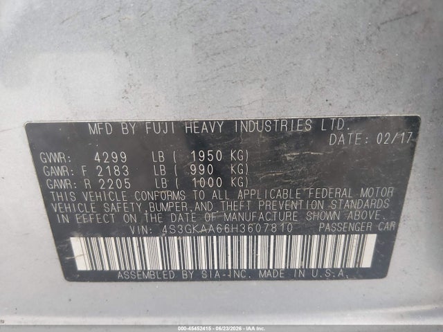 Aukcja sprzedaży 2017 Subaru Impreza 2.0i, vin: 4S3GKAA66H3607810, numer aukcji: 45452415