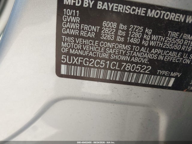 2012 Bmw X6 Xdrive35i მანქანა იყიდება აუქციონზე, vin: 5UXFG2C51CL780522, აუქციონის ნომერი: 45452455