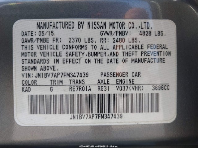 Продаж на аукціоні авто 2015 Infiniti Q50 Sport, vin: JN1BV7AP7FM347439, номер лоту: 45452468