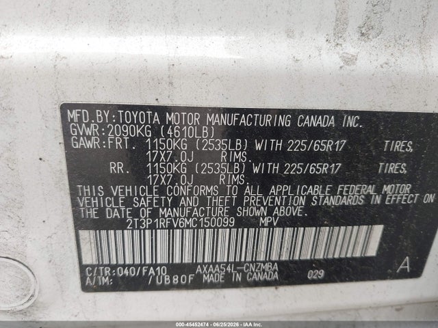 2T3P1RFV6MC150099 Toyota Rav4 Xle