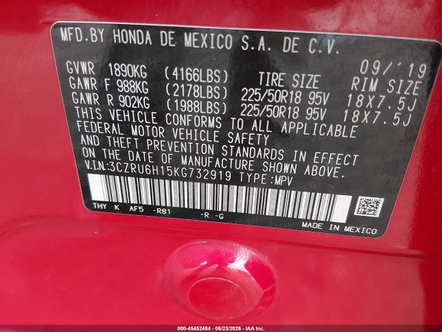 3CZRU6H15KG732919 Honda HR-V SPORT