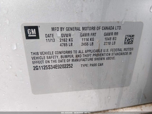 2014 Chevrolet Impala 2lt მანქანა იყიდება აუქციონზე, vin: 2G1125S34E9202252, აუქციონის ნომერი: 45452490