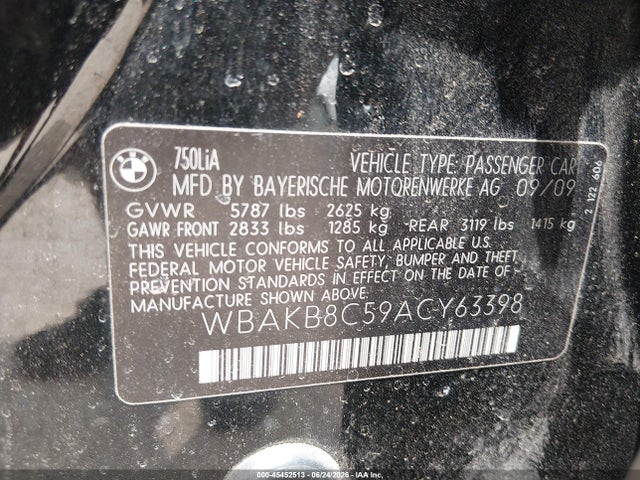 Продажа на аукционе авто 2010 Bmw 750li, vin: WBAKB8C59ACY63398, номер лота: 45452513