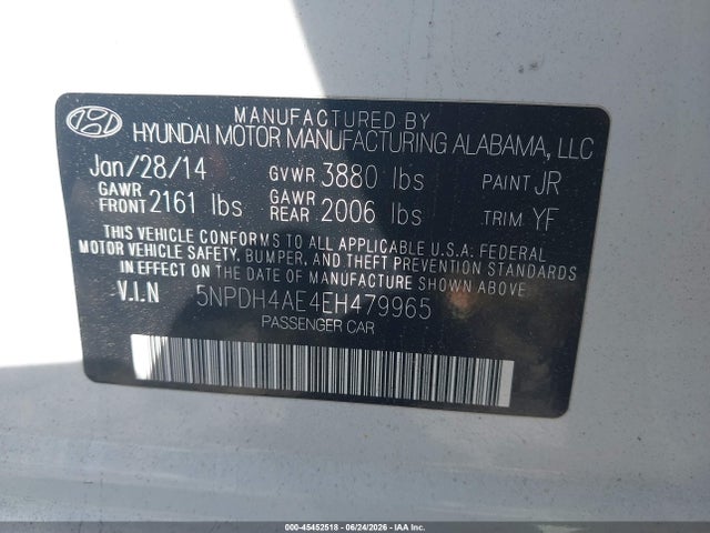 Продаж на аукціоні авто 2014 Hyundai Elantra Se, vin: 5NPDH4AE4EH479965, номер лоту: 45452518