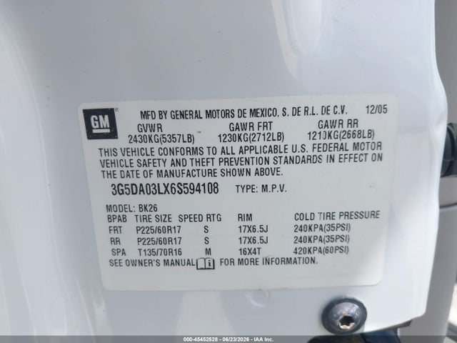 Продаж на аукціоні авто 2006 Buick Rendezvous Cx, vin: 3G5DA03LX6S594108, номер лоту: 45452528