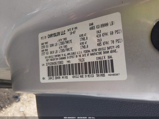2008 Dodge Ram 2500 Slt/power Wagon მანქანა იყიდება აუქციონზე, vin: 3D7KS28A28G155853, აუქციონის ნომერი: 45452531