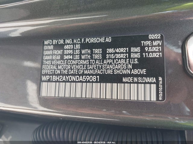 Aukcja sprzedaży 2022 Porsche Cayenne E-hybrid Coupe Turbo S, vin: WP1BH2AY0NDA59081, numer aukcji: 45452536