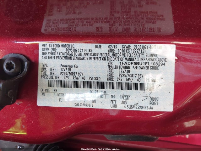 Продажа на аукционе авто 2015 Ford C-max Hybrid Sel, vin: 1FADP5BU1FL108294, номер лота: 45452540