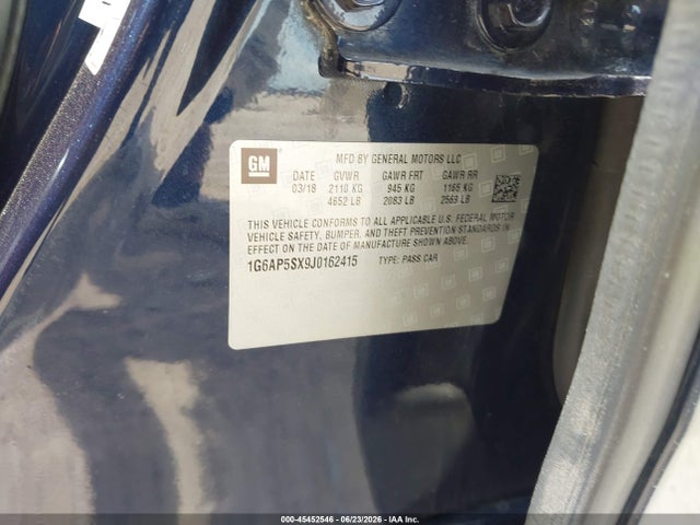 Продаж на аукціоні авто 2018 Cadillac Cts Standard, vin: 1G6AP5SX9J0162415, номер лоту: 45452546