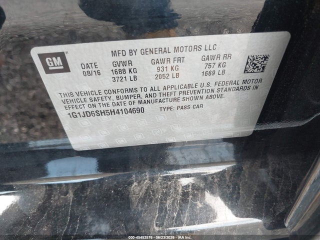 Продажа на аукционе авто 2017 Chevrolet Sonic Lt Auto, vin: 1G1JD6SH5H4104690, номер лота: 45452576