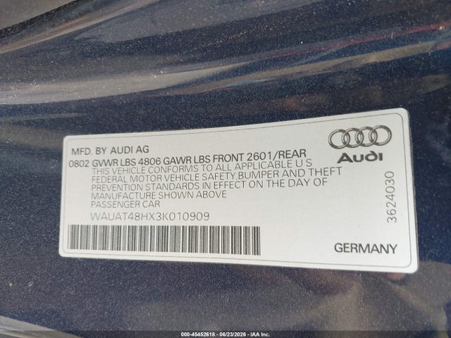 2003 Audi A4 3.0 მანქანა იყიდება აუქციონზე, vin: WAUAT48HX3K010909, აუქციონის ნომერი: 45452618