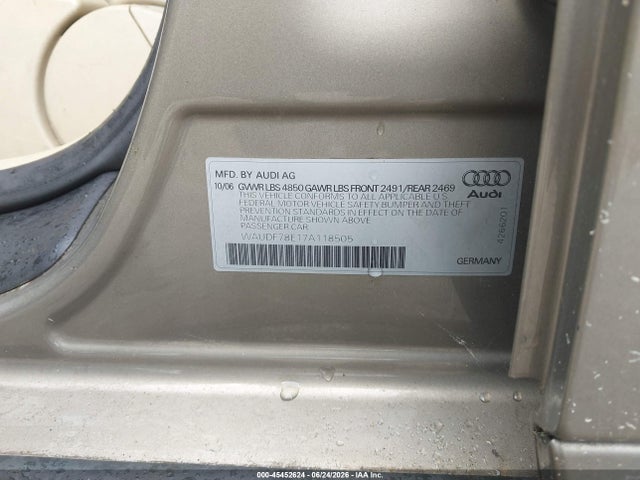 Aukcja sprzedaży 2007 Audi A4 2.0t, vin: WAUDF78E17A118505, numer aukcji: 45452624