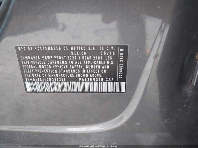 Продажа на аукционе авто 2016 Volkswagen Jetta 1.8t Sport, vin: 3VWD17AJ1GM396359, номер лота: 45452628