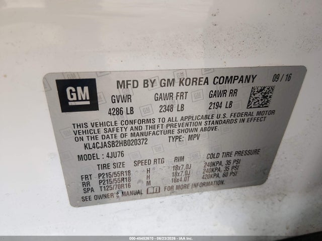 45452670 :رقم المزاد ، KL4CJASB2HB020372 vin ، 2017 Buick Encore Preferred مزاد بيع