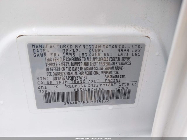 Nissan SENTRA S 2017 3N1AB7AP3HY274137 Image 9