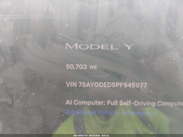 2023 Tesla Model Y Rwd მანქანა იყიდება აუქციონზე, vin: 7SAYGDED5PF945977, აუქციონის ნომერი: 45452730