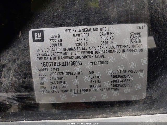 Chevrolet Colorado Wt 2018 1GCGTBEN9J1136063 Image 9