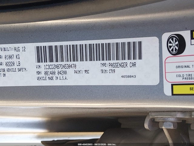 Aukcja sprzedaży 2013 Dodge Avenger Se, vin: 1C3CDZAB7DN530470, numer aukcji: 45452803
