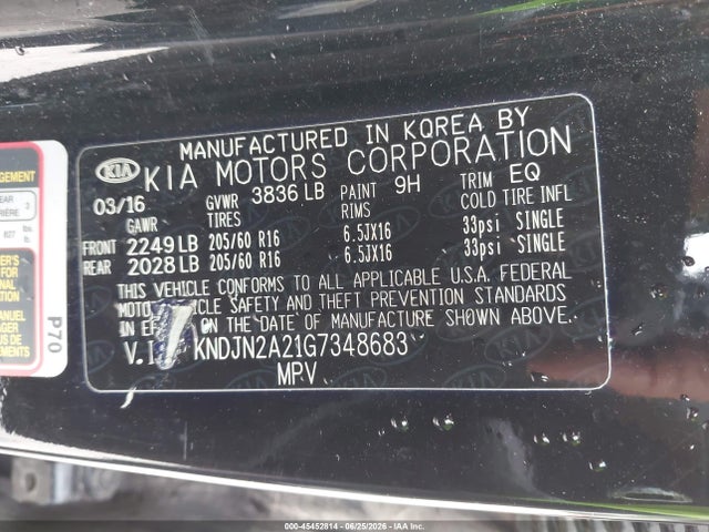 Aukcja sprzedaży 2016 Kia Soul, vin: KNDJN2A21G7348683, numer aukcji: 45452814
