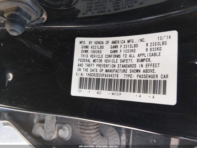 2015 Honda Accord Sport მანქანა იყიდება აუქციონზე, vin: 1HGCR2E50FA044376, აუქციონის ნომერი: 45452865