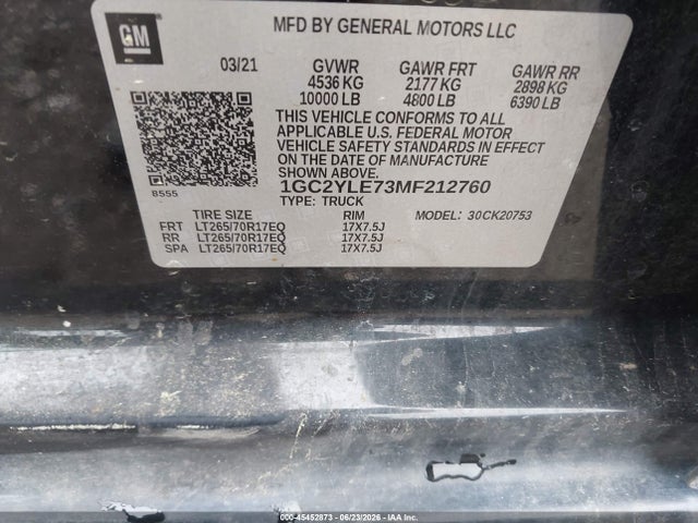 Chevrolet Silverado 2500hd 4wd Standard Bed Wt 2021 1GC2YLE73MF212760 Image 9